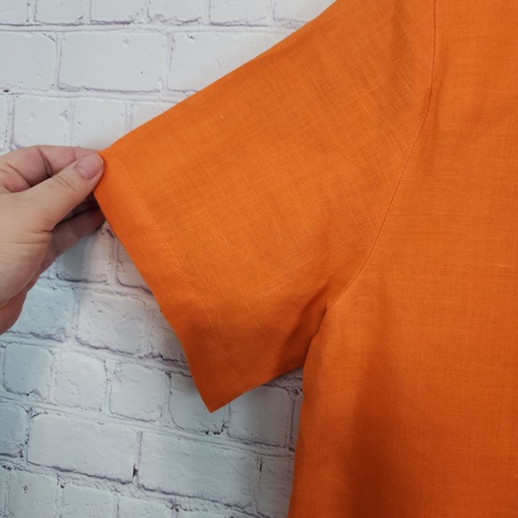 NWT Comfort + Relax Orange 100% Linen Short Sleeve Button up Women's Top M - Picture 8 of 10